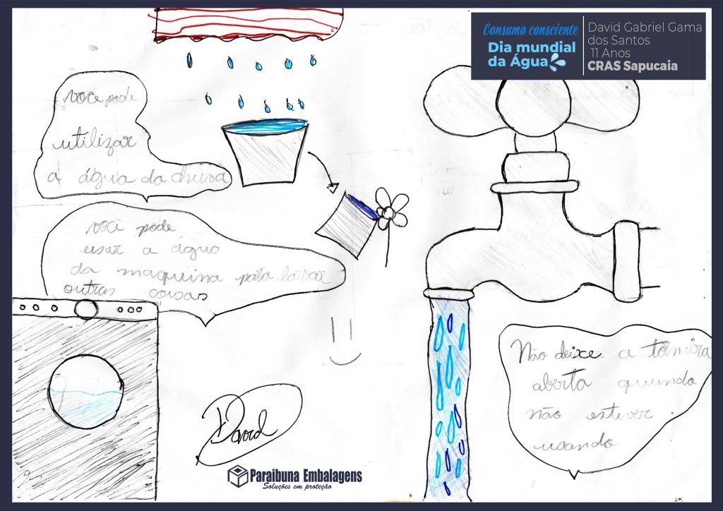 Desenho do David Gabriel Gama dos Santos, 11 Anos, do CRAS de Sapucaia/RJ, para o concurso de desenho em homenagem ao Dia Mundial da Água.